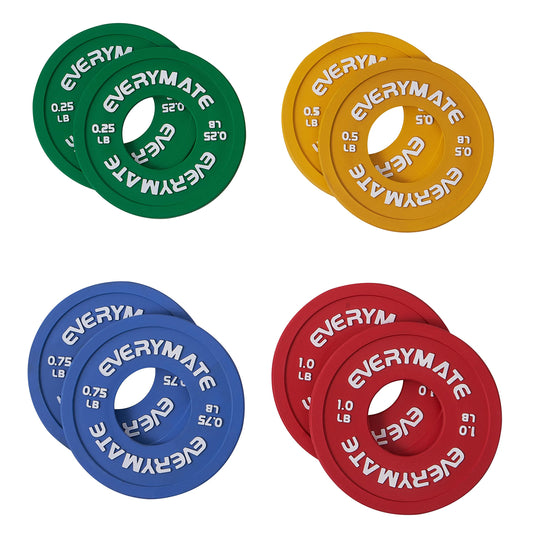 EVERYMATE Rubber Fractional Weight Plates Set Micro Weight Plate Pair of 0.25LB 0.5LB 0.75LB 1 LB for Olympic Barbells for Strength Training Micro