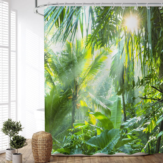 ASDCXZ Shower Curtain Forest 180x180 cm, Natural Landscape Green Forest Sunshine Motif Waterproof Textile Bath Shower Curtains Washable Polyester
