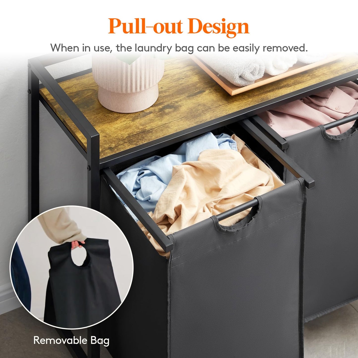 Lifewit Laundry Hamper 4 Section, 168L Pull out Laundry Clothes Basket Organizer with Large Top Shelf and 4 Removable Bags and Handles, Laundry Sorter