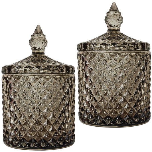 HANFCO? 2Pcs 10oz Glass Cotton Bud Holder Dispenser Cotton Pad Holder Grey Jars With Lid Bathroom Accessory Makeup Vanity Cotton Balls Wool Swab Pads