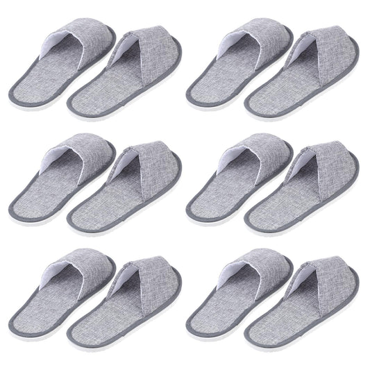 Happyyami Hotel Disposable Slippers 6 Pairs Open Toe Anti-Slip Spa Slippers for Travel Home Guest Use Breathable Cloth Design