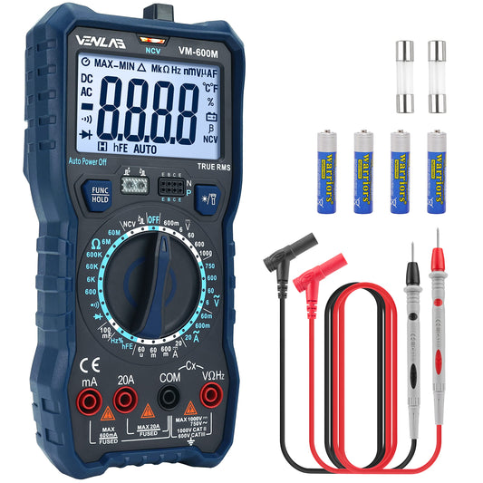 VENLAB Digital Multimeter, TRMS 6000 Counts Manual Range, DC AC Volt Ohm Circuit Tester for Voltage, Current, Resistance, Diodes Continuity,