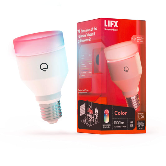 LIFX Color, A19 1100 lumens, Wi-Fi Smart LED Light Bulb, Billions of Colors and Whites, No Bridge Required, Compatible with Alexa, Hey Google, HomeKit