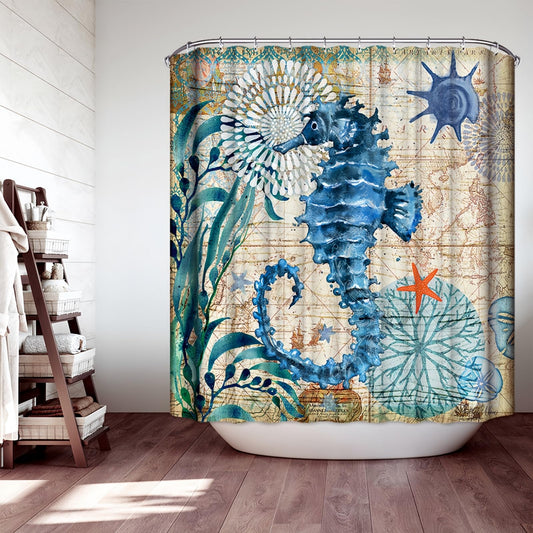 JMAHM Shower Curtain Ocean Mildew Resistant Polyester Shower Surtains Bathroom with 12 Hooks Bath Curtains Marine Organism Bathroom Curtains (180x180,
