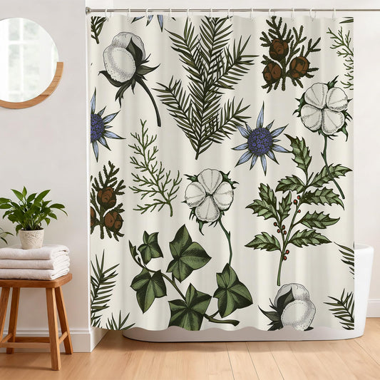 BREASOME Plant Shower Curtain 180 x 180 cm Green Leaves Floral Shower Curtain for Bathroom Decor Mould Proof Waterproof Polyester Fabric Bath Curtain