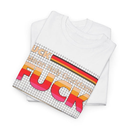 Retro Pop Art Unisex Men's Women's Graphic Cotton Funny T-Shirt Tee Vintage design featuring vibrant typography and bold grid background.