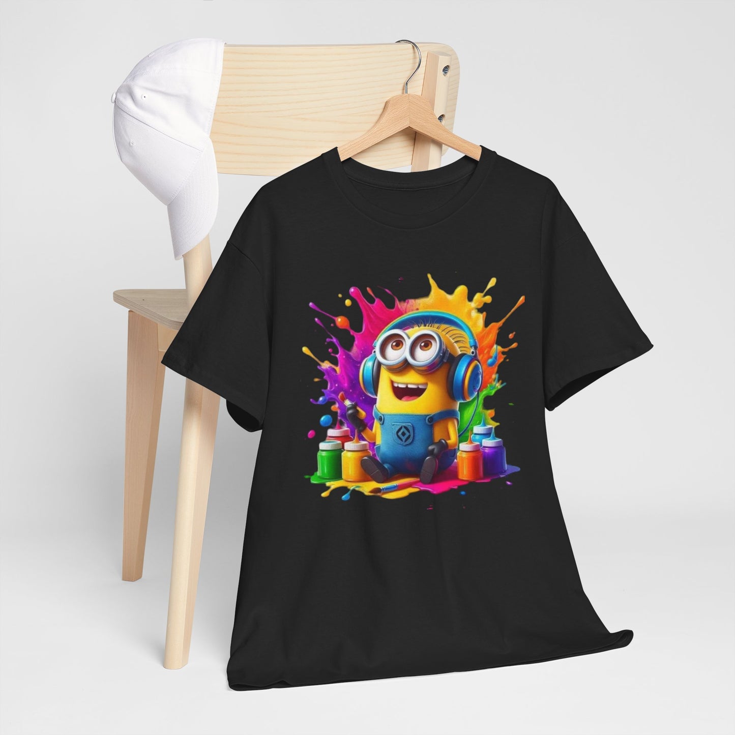 Men's Funny Minion Paint Splash T-Shirt, Cartoon Art Unisex Tee, Colorful Design