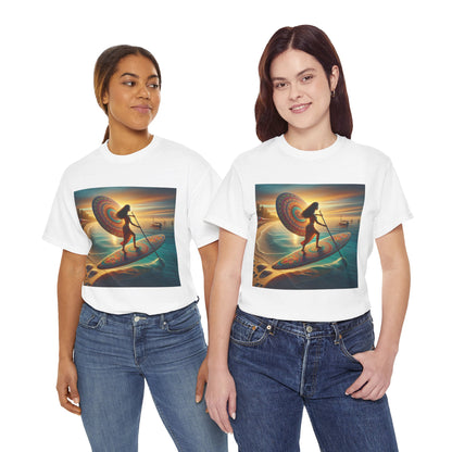 Stylish paddleboarding apparel, the Delightfull Paddle Board T-Shirt highlighting a tranquil water theme by Dazzling Dreams Studio.