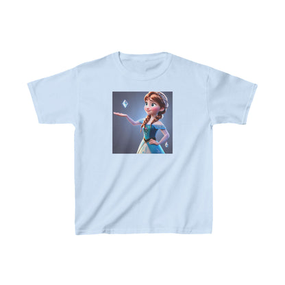Kids Frozen Anna Heavy Cotton T-Shirt in light blue, showcasing a delightful image of Anna from Disney's Frozen, a luxurious choice for young fans.