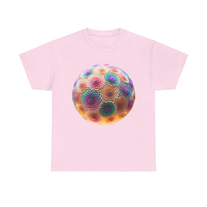 Iridescent Floral Sphere Unisex Cotton Tee Graphic T Shirt in pink, featuring a captivating floral motif that enhances its chic appeal.