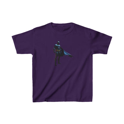 Kids Batman Heavy Cotton T-Shirt in elegant purple, perfect for young heroes wanting to stand out in style.