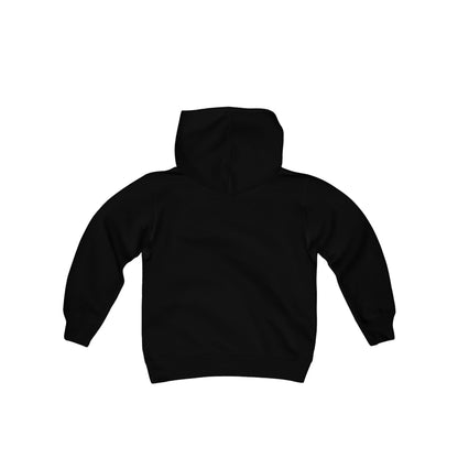 Sophisticated view of the back of a Retro Gaming Unisex Hooded Sweatshirt for Teens in sleek black, highlighting its stylish hood design and tailored fit, ideal for casual outings.