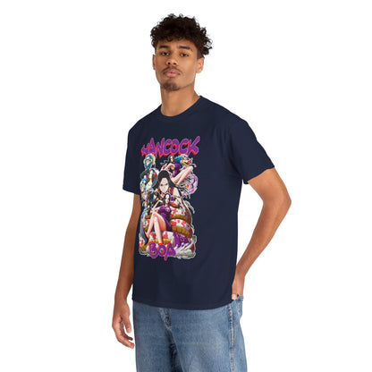 Premium Boa Hancock T-shirt featuring vibrant anime artwork, showcasing multiple characters from One Piece, designed for style and comfort.