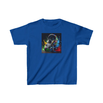 Unisex Children's Gaming Graphic Cotton Tee in vibrant blue colour, featuring a stylish game controller illustration with colourful splashes. Perfect for little gamers seeking comfort and style.
