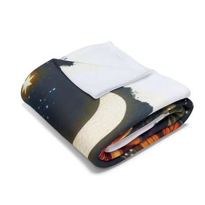 Folded Decorative and Warm Halloween Skellington Spooky Arctic Fleece Blanket showcasing rich autumn hues and seasonal elements, perfect for Halloween decor.