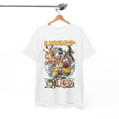 One Piece USOPP t-shirt elegantly hung, highlighting stunning character artwork and premium fabric, perfect for casual chic.