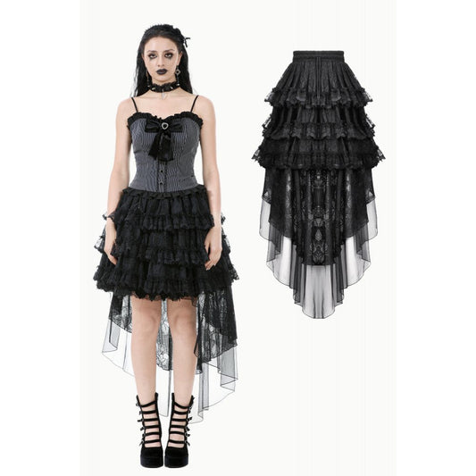 Dark In Love Belladonna Gothic Skirt showcasing tiered lace detail in black, ideal for alternative fashion enthusiasts.