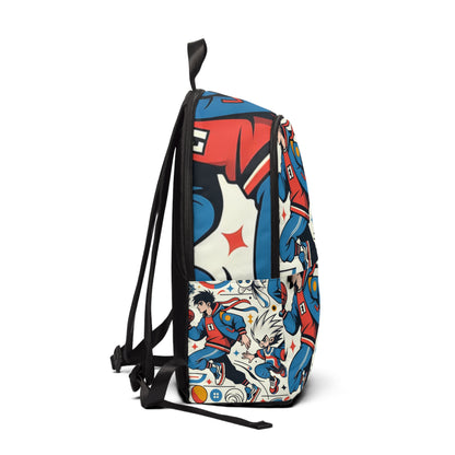 Close-up of the high-quality, water-resistant fabric of the Contemporary Cartoon Fusion Backpack by Dazzling Dreams Studio, designed to keep belongings protected with flair.