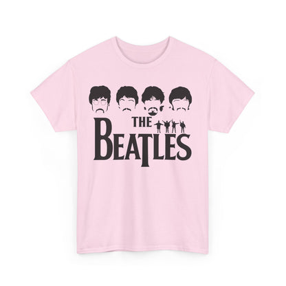 The Beatles Unisex Graphic Cotton T-Shirt - Iconic Abbey Road Logo, Vintage Music Style, featuring a charming pink front design with silhouettes of the iconic band members.