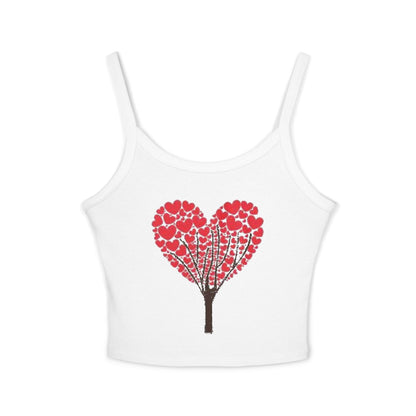 Valentine's Day Lovers Gift Women's Spaghetti Strap Tank Top showcasing a lovely heart-inspired graphic, an ideal statement piece for romantic occasions.