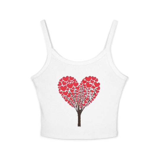 Valentine's Day Lovers Gift Women's Spaghetti Strap Tank Top showcasing a lovely heart-inspired graphic, an ideal statement piece for romantic occasions.