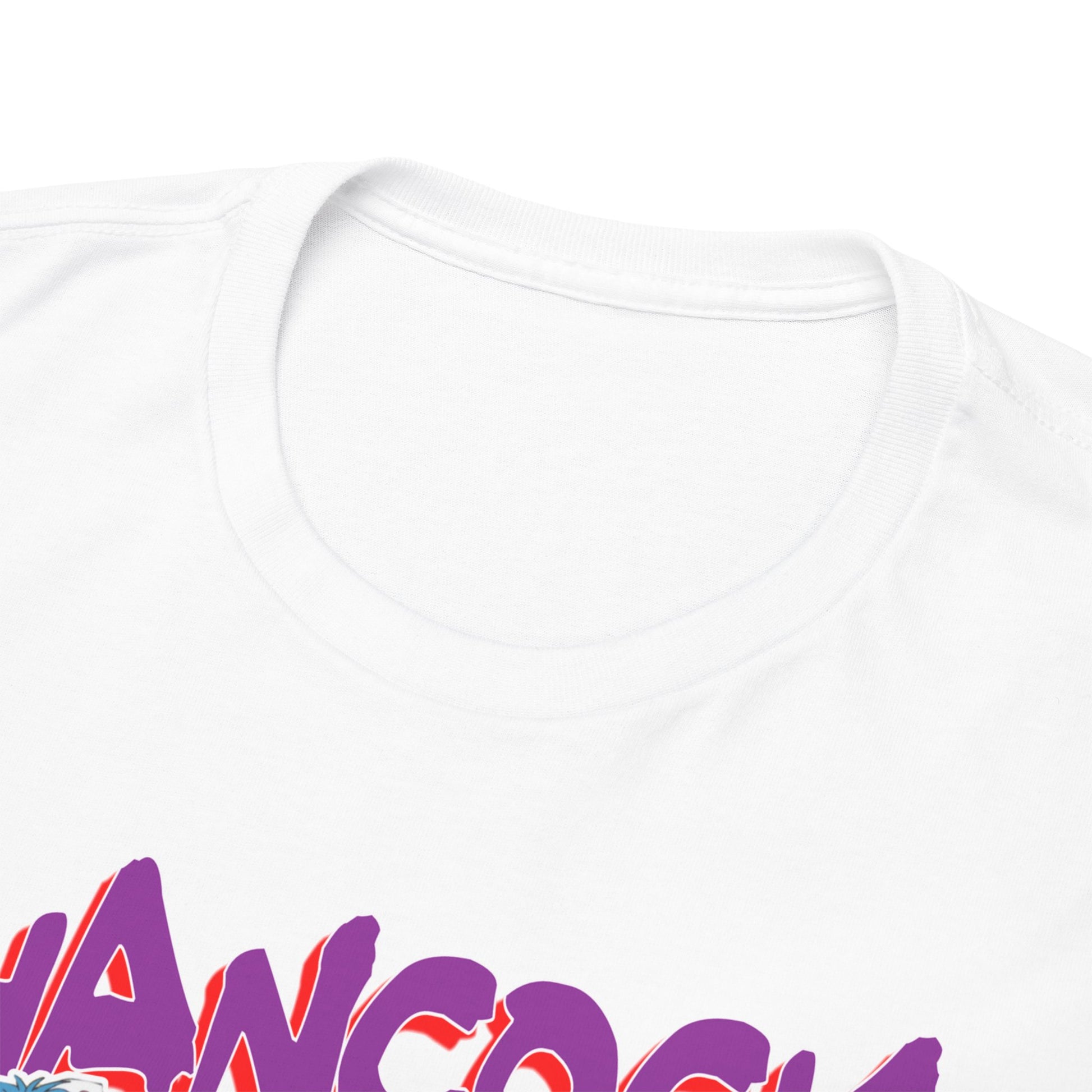 Close-up of the luxury Boa Hancock t-shirt neckline, showcasing high-quality fabric and detailed typography, ideal for anime aficionados searching for sophisticated attire.