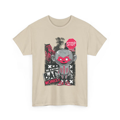 Striking men's t-shirt featuring a bold graphic design of a monkey in urban street art style, perfectly blending quirky and contemporary fashion.