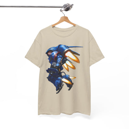 Chic beige graphic tee with a bold mecha design, ideal for expressing individuality and taste in modern fashion.