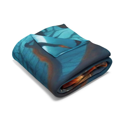 Decorative and Warm Halloween Spooky Arctic Fleece Blanket neatly folded, showcasing its soft texture and stunning design, ideal for creating an elegant festive atmosphere.