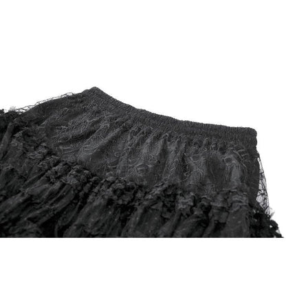 Close-up of the adjustable high elastic waistband of the Morticia Gothic Skirt, featuring a stylish drawstring for a custom fit.