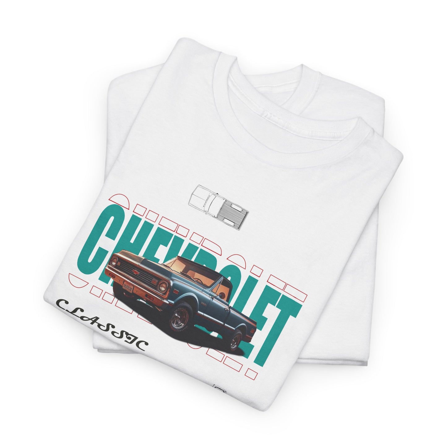 Sophisticated Chevrolet C-10 Classic T-shirt stacked neatly, displaying a rich graphic design with a tribute to the iconic pickup truck.