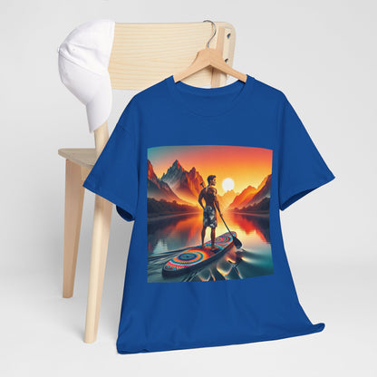 Premium quality cotton Serene Paddle Board T-Shirt from Dazzling Dreams Studio, showcasing a stunning paddleboarding scene.