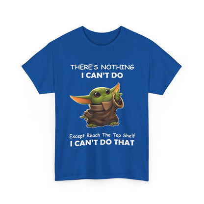 Front view showcasing the luxurious Grogu, The Child, Baby Yoda Mandalorian humorous graphic tee shirt in blue featuring a whimsical design and playful text.