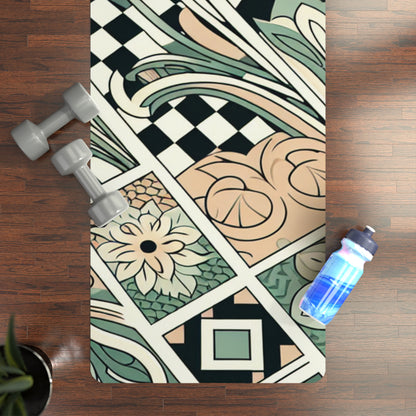 Close-up view of the non-slip surface and cushioning of the Vivienne Belmont Luxury Yoga Mat, pastel green checkerboard design by Dazzling Dreams Studio, perfect for mindful yoga sessions.