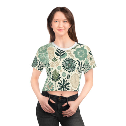 Contemporary Pastel Green Block Print Crop Top by Dazzling Dreams Studio, showcasing a luxurious silky texture and sophisticated design.