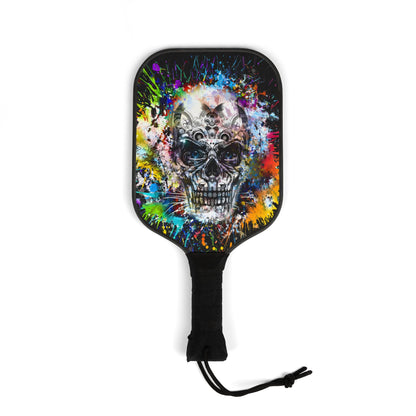 Single premium paddle from the Urban Splash Skull Pickleball Kit displaying a bold, artistic skull design, ready to elevate your pickleball experience.