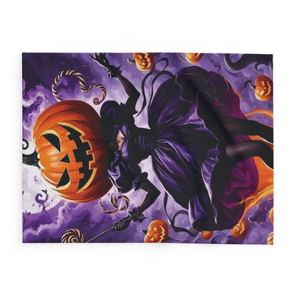 Artistic Decorative and Warm Halloween Spooky Arctic Fleece Blanket featuring a whimsical pumpkin elite figure, an exquisite addition to your Halloween home decor.