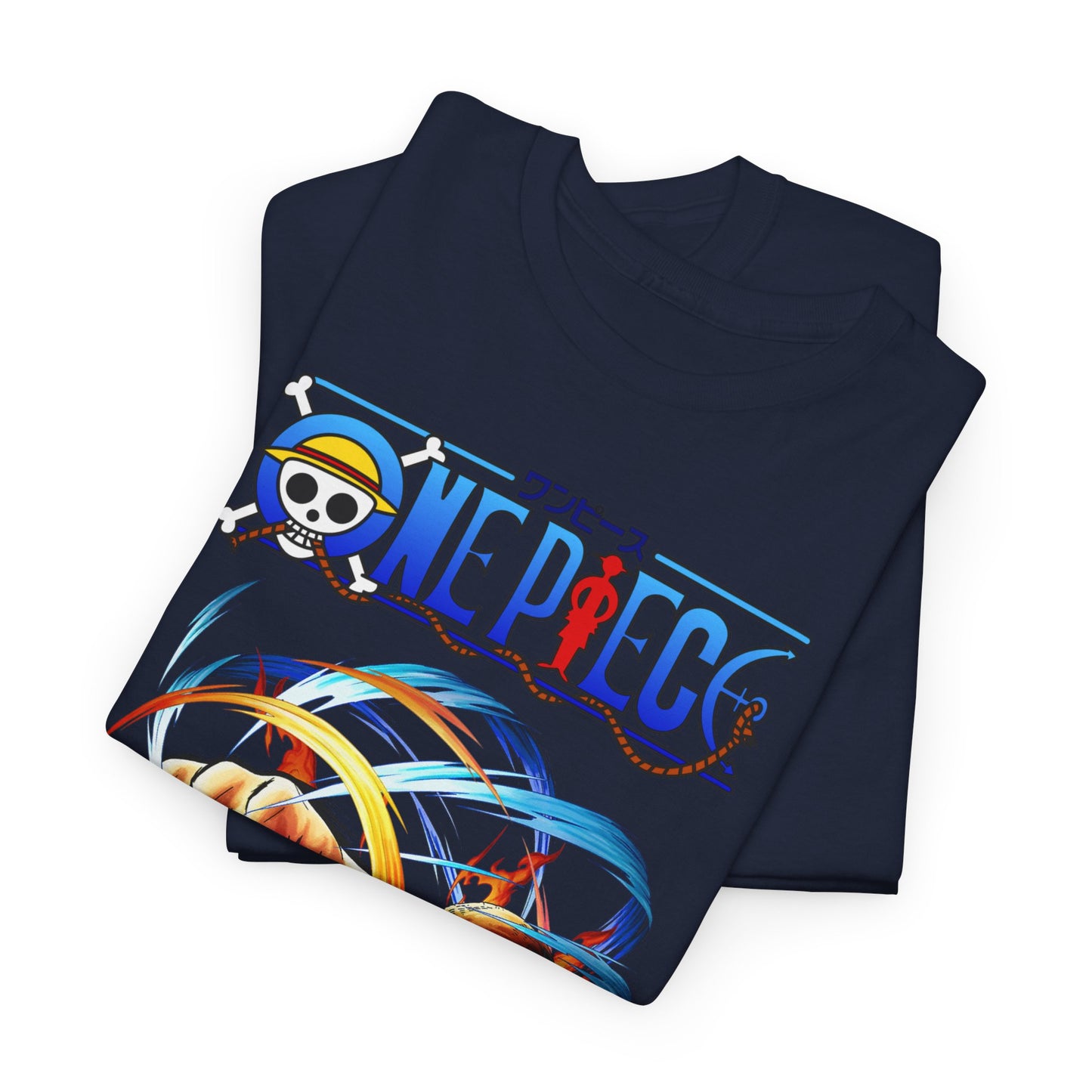 Luxurious navy blue men's t-shirt featuring vibrant One Piece graphic design, crafted from premium soft fabric for ultimate comfort and style.