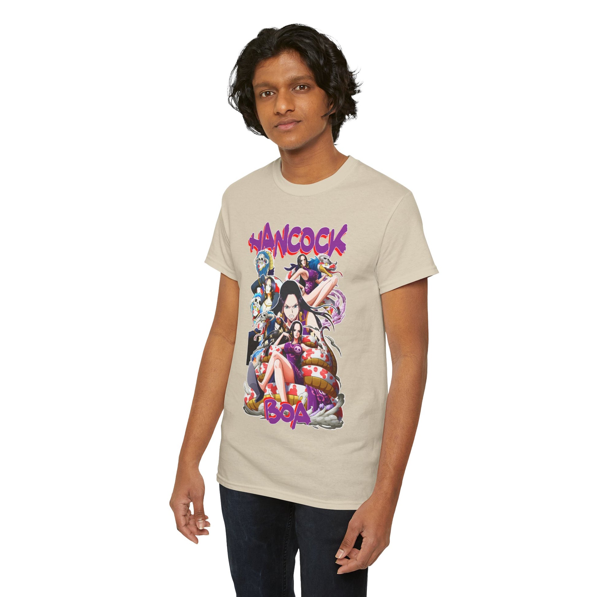 Stylish Boa Hancock T-Shirt elegantly designed with striking colours and bold typography, perfect for anime enthusiasts looking to enhance their wardrobe.