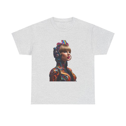 Elegant grey Heavy Cotton Tee featuring a psychedelic design inspired by Taylor Swift, perfect for Swifties looking to showcase their fandom.