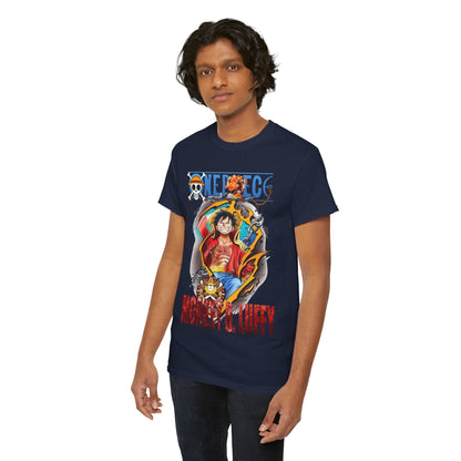 Elegant Monkey D. Luffy T-shirt in navy, featuring a vibrant graphic design, showcasing Luffy in his classic outfit, perfect for adventure enthusiasts. Crafted from premium fabric for ultimate comfort and style.