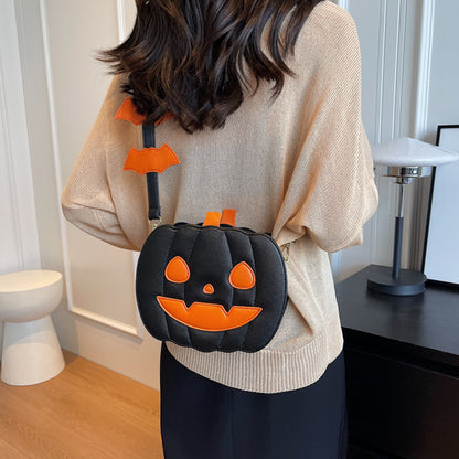 2023 Halloween Bags Funny Pumpkin Cartoon Shoulder Crossbody Bag from a stylish back view, highlighting premium materials and exquisite design.