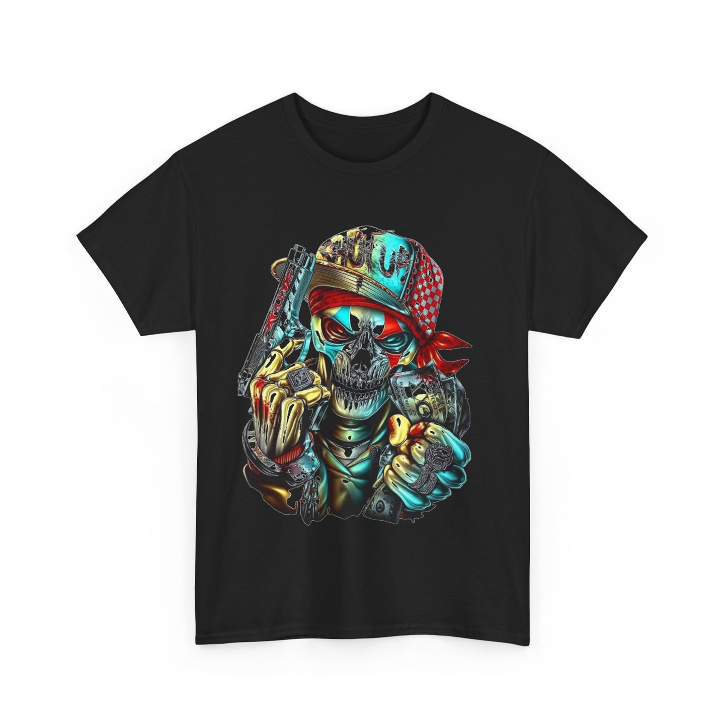 MEN'S FUNNY T-SHIRT WITH STYLIZED SKULL, BANDANA, AND GANGSTA GRAPHIC DESIGN