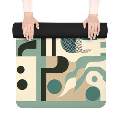 Close-up view of the abstract organic shapes on the Vivienne Starlight Yoga Mat, showcasing its sophisticated pastel green design by Dazzling Dreams Studio.