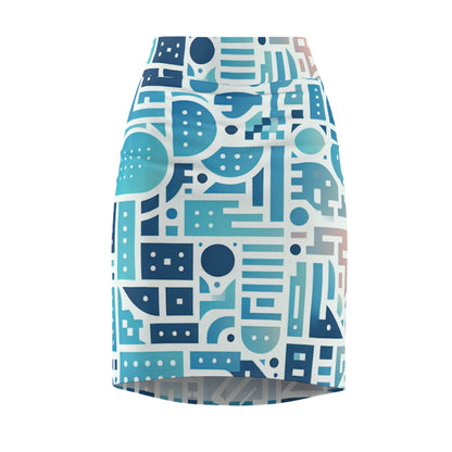 Elara Sinclair Pastel Blue Pencil Skirt by Dazzling Dreams Studio showcasing elegant modern design with unique shapes and a flattering fit.
