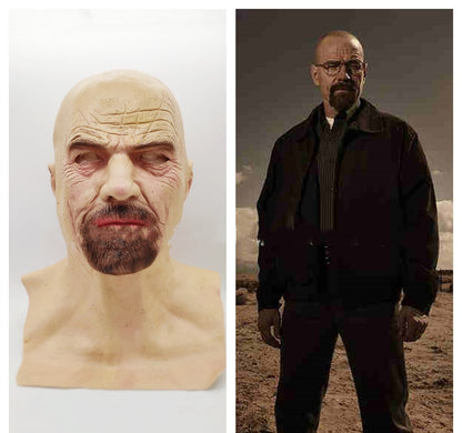 Old White Mask Bald Old Latex Headgear - Detailed replica of an aged man's face, showcasing lifelike features, ideal for Halloween and cosplay events.
