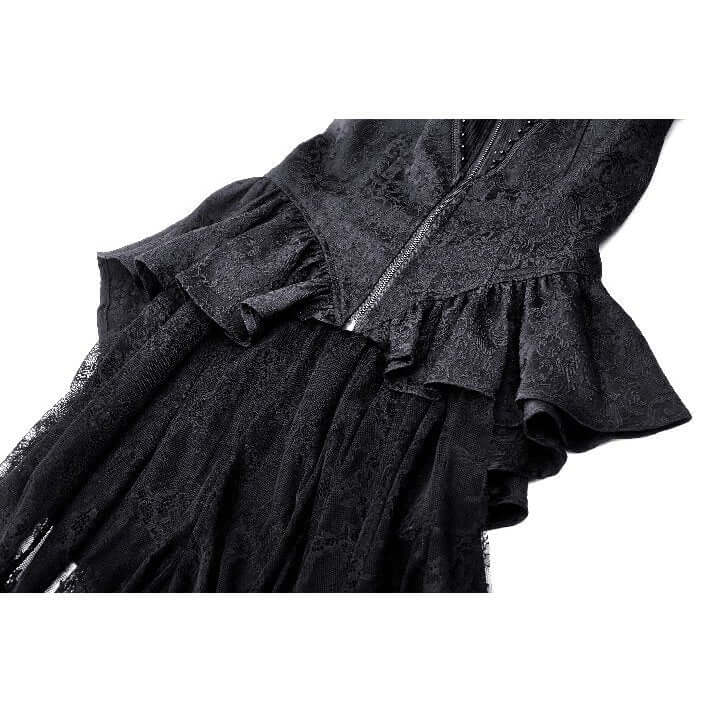 Gothic Felicity Tailcoat Shirt by Dark in Love featuring intricate lace detailing and sheer bust panel, elegantly styled for a luxurious gothic attire.