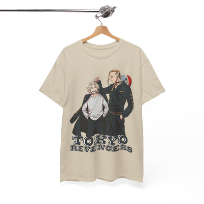 Elegant display of a Tokyo Revengers graphic tee featuring dynamic male characters, ideal for trendy outfits.