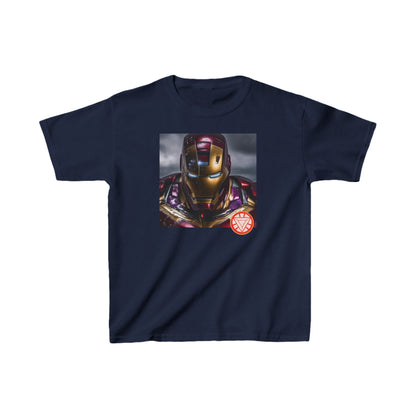 Kids Heavy Cotton Iron Man T-Shirt featuring a striking Iron Man graphic, perfect for young fans of Marvel's superheroes. Ideal for stylish play and casual outings.
