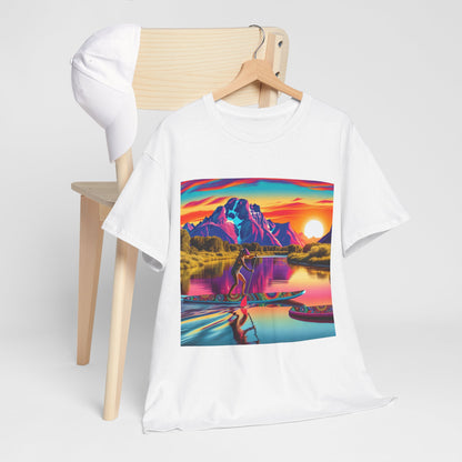 Luxury Paddleboarding Scene Graphic T-Shirt displayed by Dazzling Dreams Studio, featuring elegant water sports design.